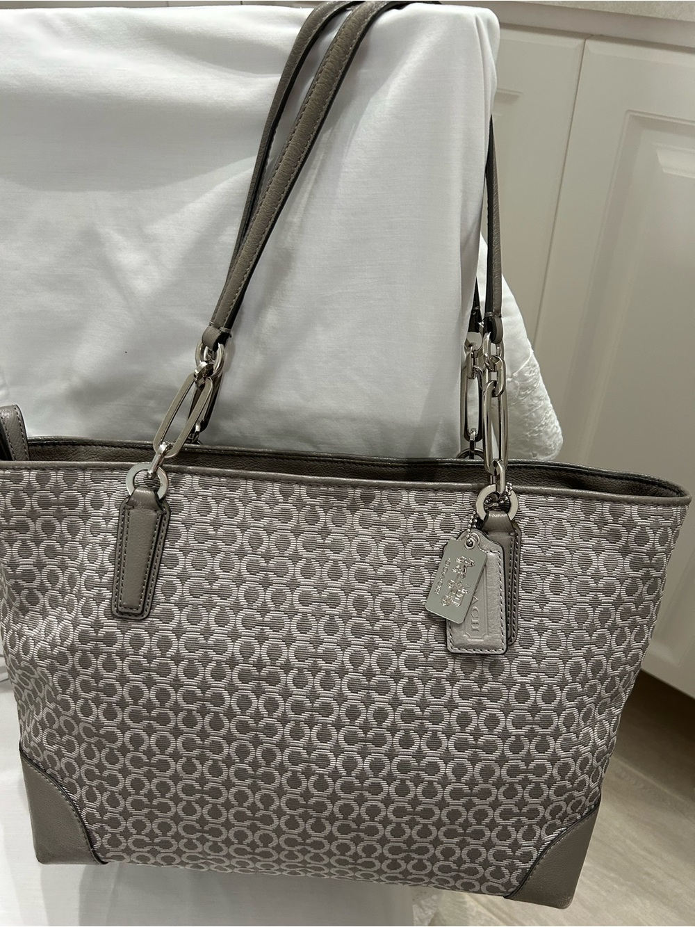 Vintage Coach Gray Signature Canvas Tote with Leather Trim